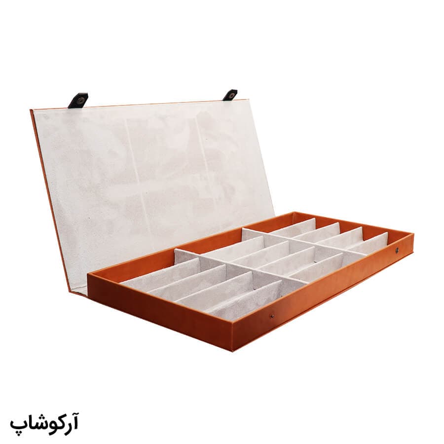باکس و جعبه 15 تایی عینک طبی با رنگ قهوه ای تیره و جنس چرم (فایل) مدل 992707