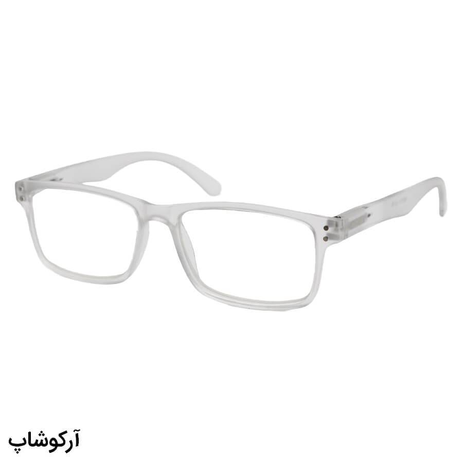 عینک مطالعه نمره +2.25 نزدیک بین با فریم شفاف (یخی)، مستطیلی و دسته فنری مدل KS711