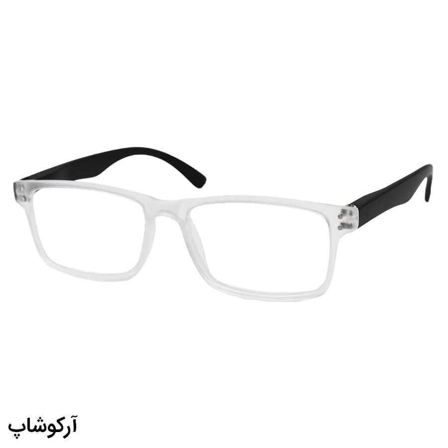 عینک مطالعه نمره +1.00 نزدیک بین با فریم شفاف، مستطیلی و دسته مشکی مدل KS711