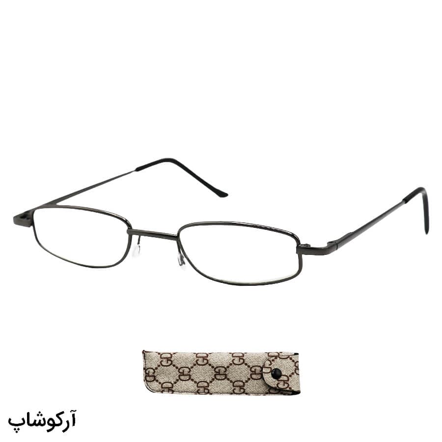 عینک مطالعه نمره +3.00 نزدیک بین با فریم نوک مدادی، مستطیلی شکل و دسته فنری مدل 104