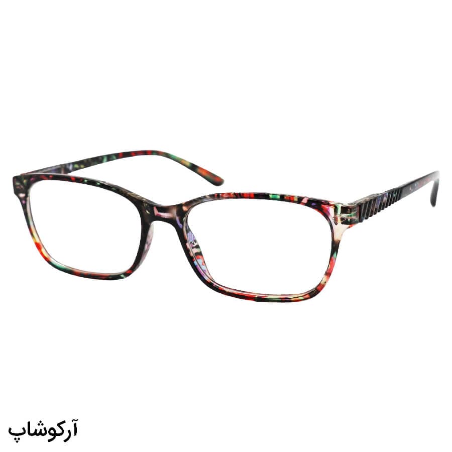 عینک مطالعه نمره +1.00 نزدیک بین با فریم چند رنگ (تیره) و مستطیلی شکل مدل T5616