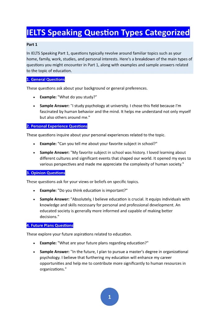 کتاب IELTS Speaking Question Types Categorized (دسته‌بندی انواع سؤالات اسپیکینگ آیلتس) نسخه انگلیسی PDF