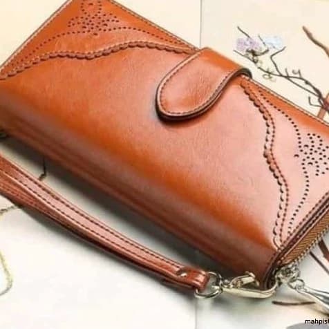 کیف پول دور زیپ زنانه چرم گاوی