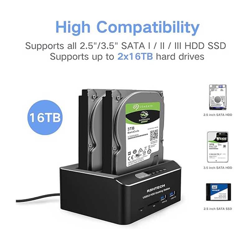 ایستگاه داک هارد دیسک USB 3.0 مدل Dual Bay برند RSHTECH — تصویر ۲