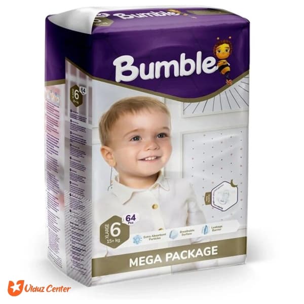 پوشک کودک چسبی بامبل Mega Paket سایز 6 بسته 64 عددی