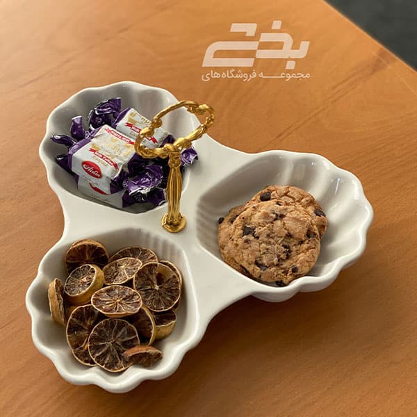 اردو 3 خانه صدف دسته طلایی چینی سفید — تصویر ۴