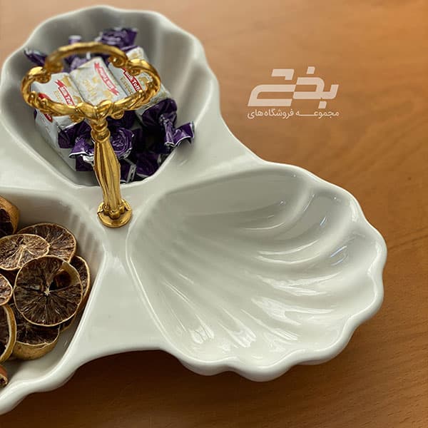 اردو 3 خانه صدف دسته طلایی چینی سفید