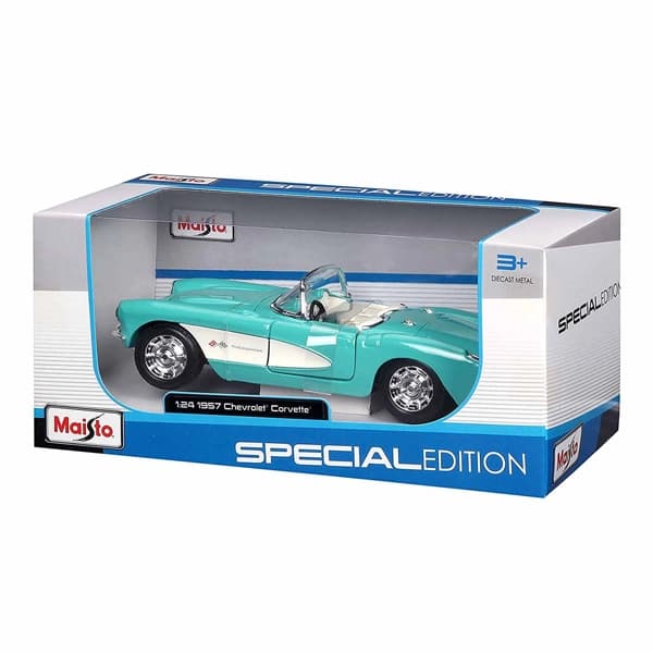 ماشین فلزی 1:24 مایستو مدل 1957 Chevrolet Corvette سبز آبی — تصویر ۶
