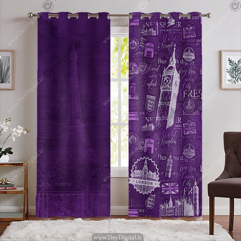 پرده چاپی بنفش طرح اسپرت PK-7808