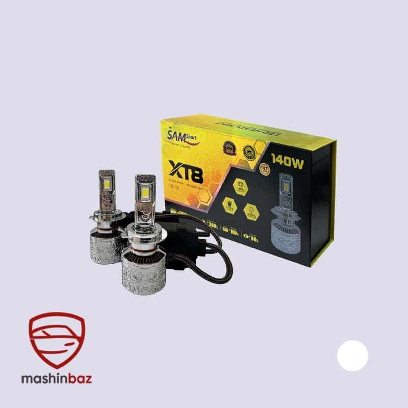 هدلایت 140 وات پایه H7 سام SAM نور یخی XT8 بسته ۲ عددی — تصویر ۲