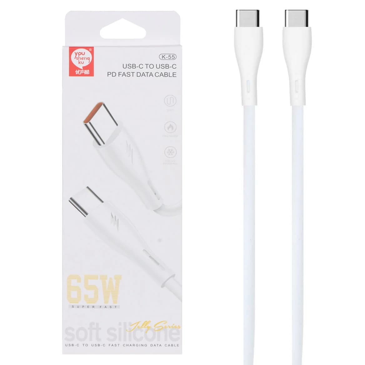 کابل شارژ Type-C to Type-C مدل K-55 65W – مشکی – DST (گارانتی شش ماهه)