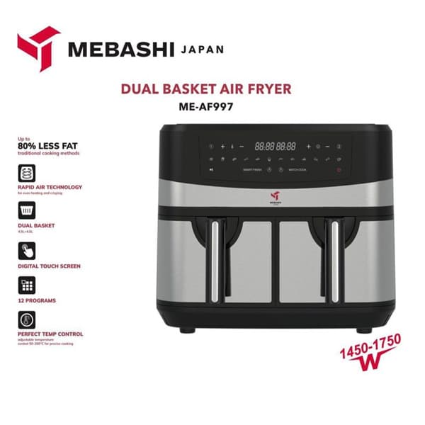 سرخ کن بدون روغن دوقلو مباشی مدل MEBASHI ME-AF997 — تصویر ۲