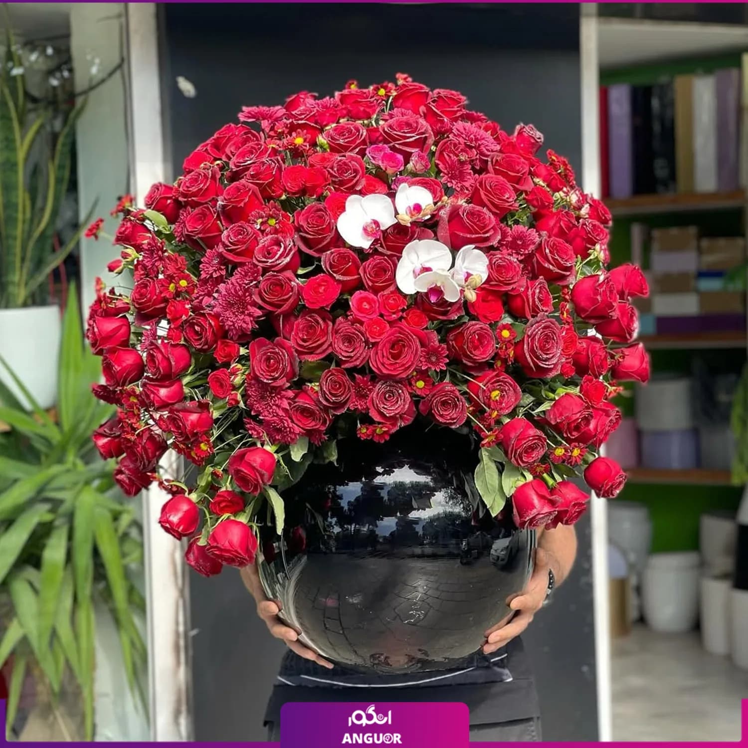 باکس 65 شاخه ای گل رز به همراه گل داوودی و رز میناتوری — تصویر ۲