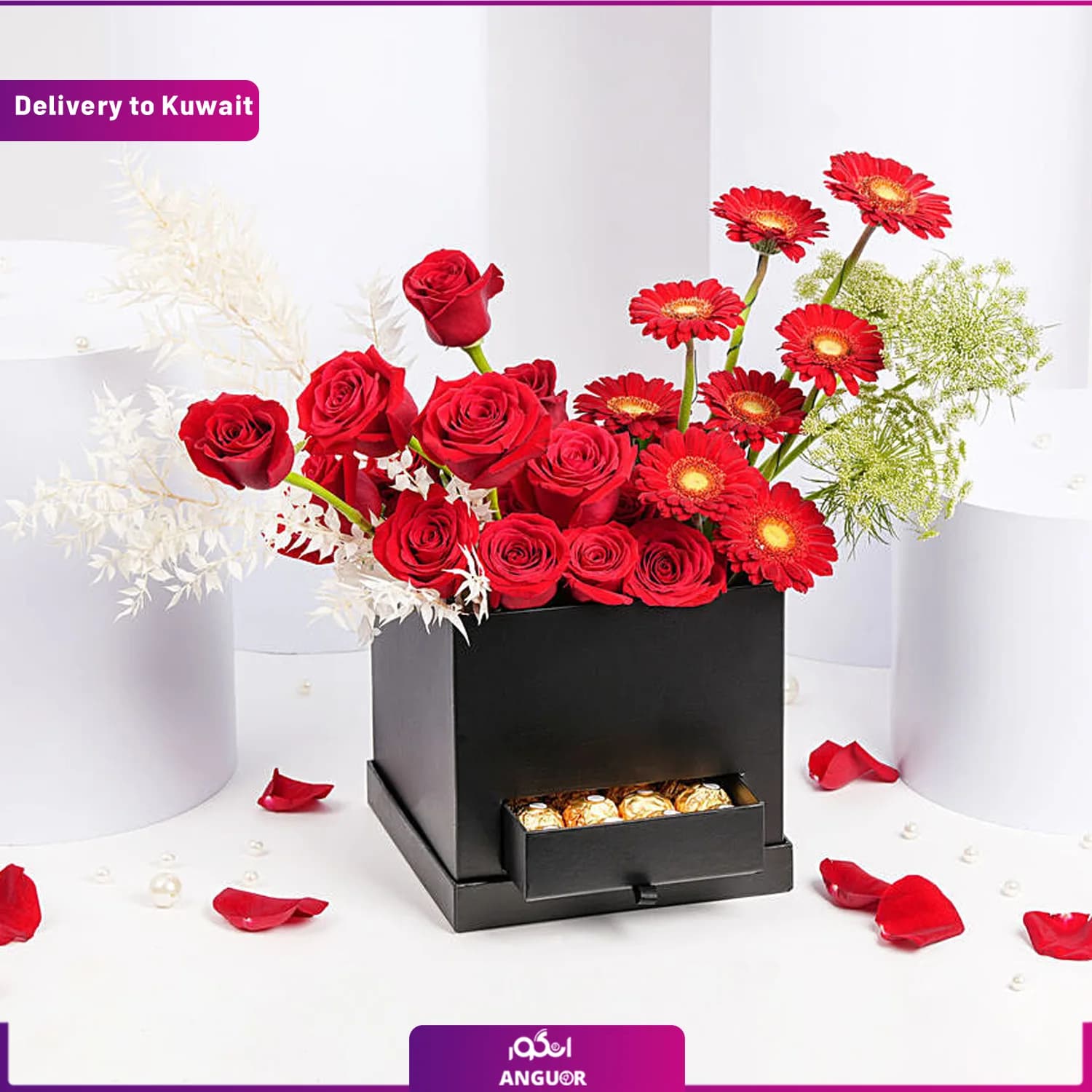 جعبه گل و شکلات عشق بی پایان (تحویل در کویت)