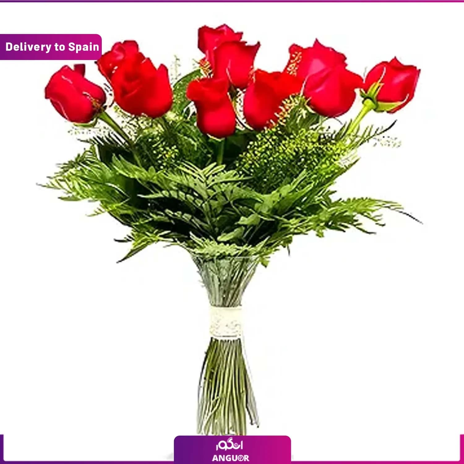 دسته گل رز 12 شاخه (تحویل در اسپانیا)
