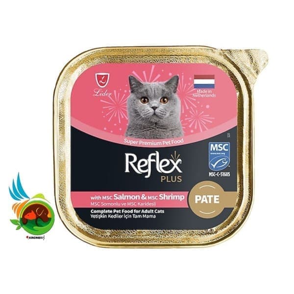 ووم گربه رفلکس پلاس طعم ماهی سالمون و میگو مدل پته Reflex plus with salmon & shrimp وزن ۸۵ گرم