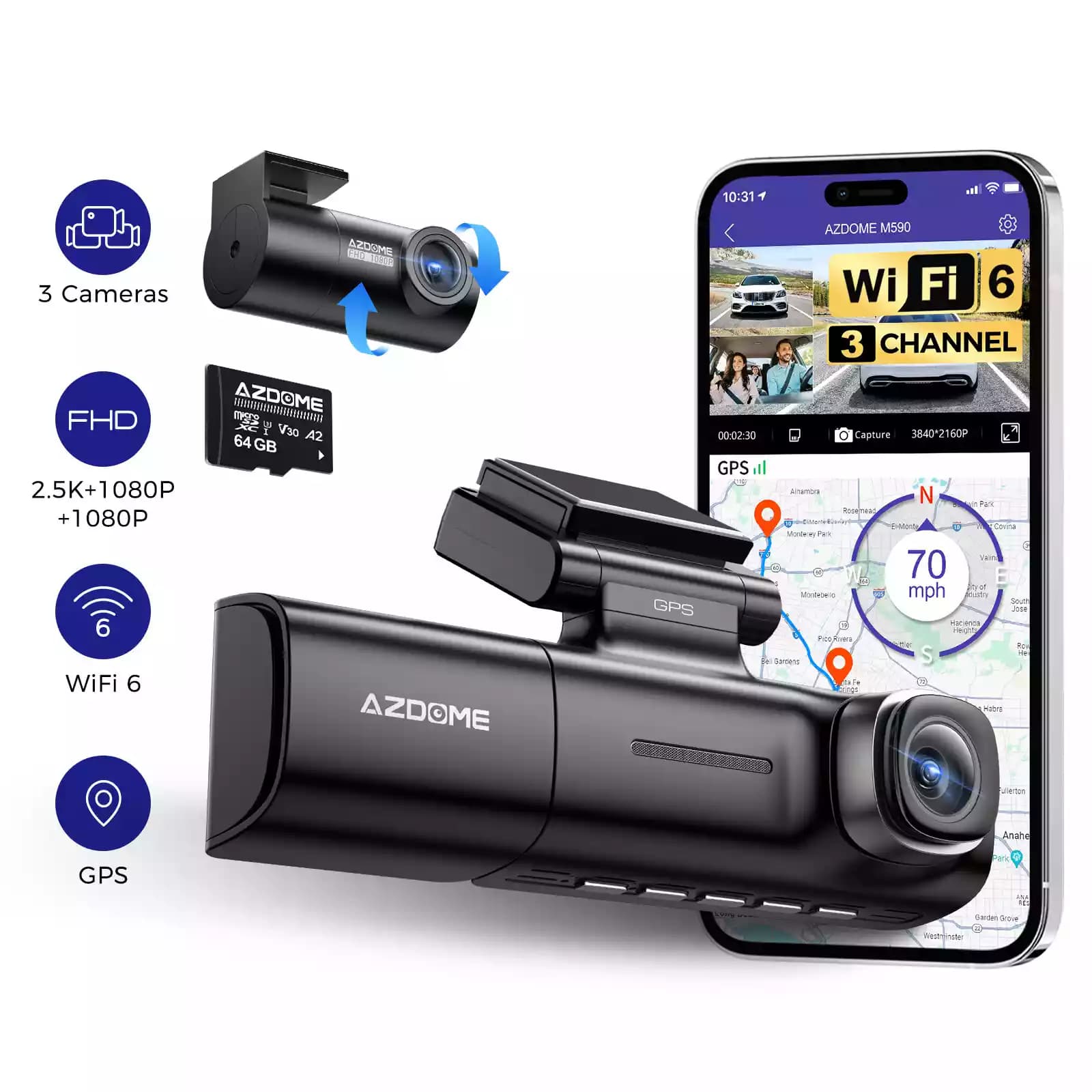 دوربین ثبت وقایع 3 دوربینه AZDOME M590