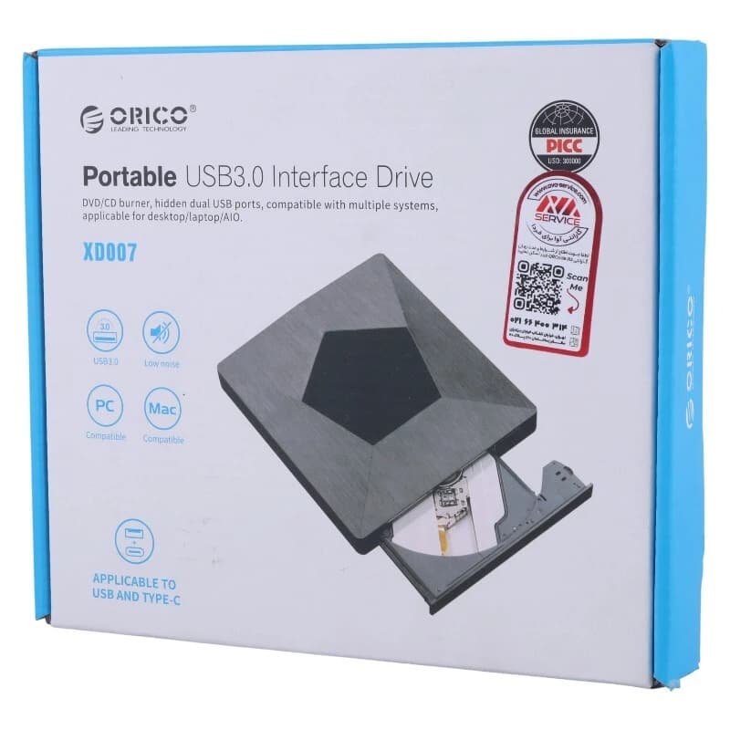 DVD رایتر اکسترنال اوریکو Orico XD007 Type-C / USB3.0 — تصویر ۲