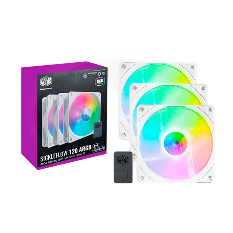 فن کیس کولر مستر SICKLEFLOW 120 ARGB White سایز 120 میلی متر بسته 3 عددی — تصویر ۲