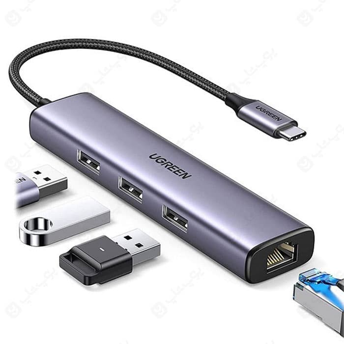 هاب 4 پورت Type C به USB 3.0 با پورت LAN یوگرین CM475 — تصویر ۲