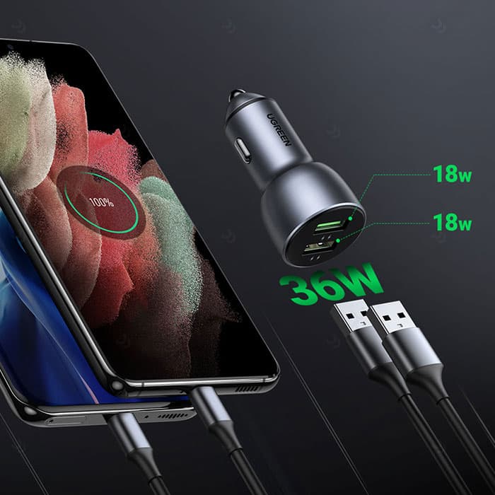 شارژر فندکی 36W QC3.0 یوگرین 10144 CD213 — تصویر ۳