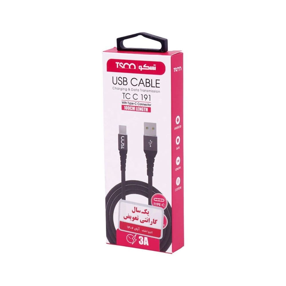 کابل شارژ و انتقال داده ها USB به Micro USB تسکو مدل TC A 191 طول 1 متر