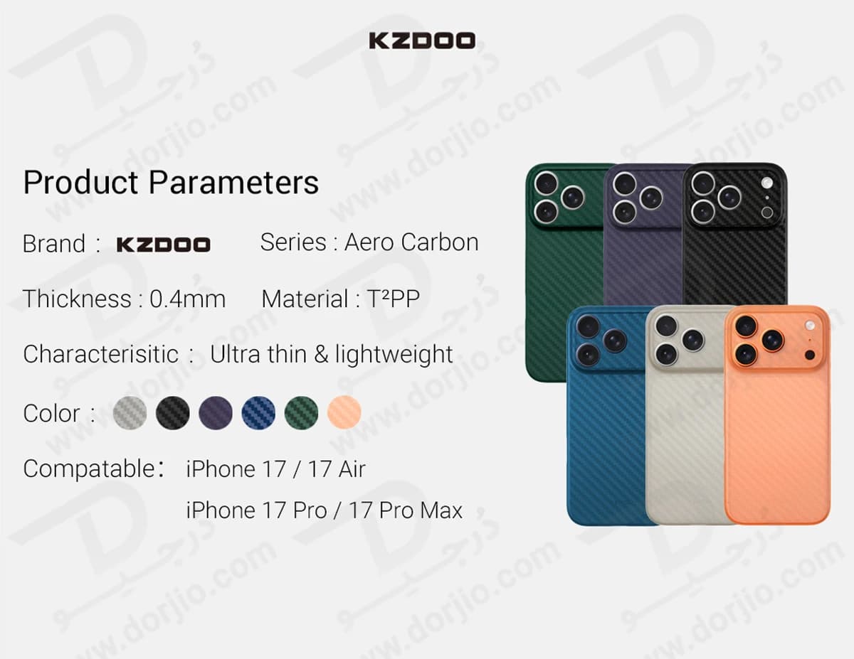 قاب محافظ کربنی iPhone 17 Pro مدل Air Carbons مارک KZDOO — تصویر ۶
