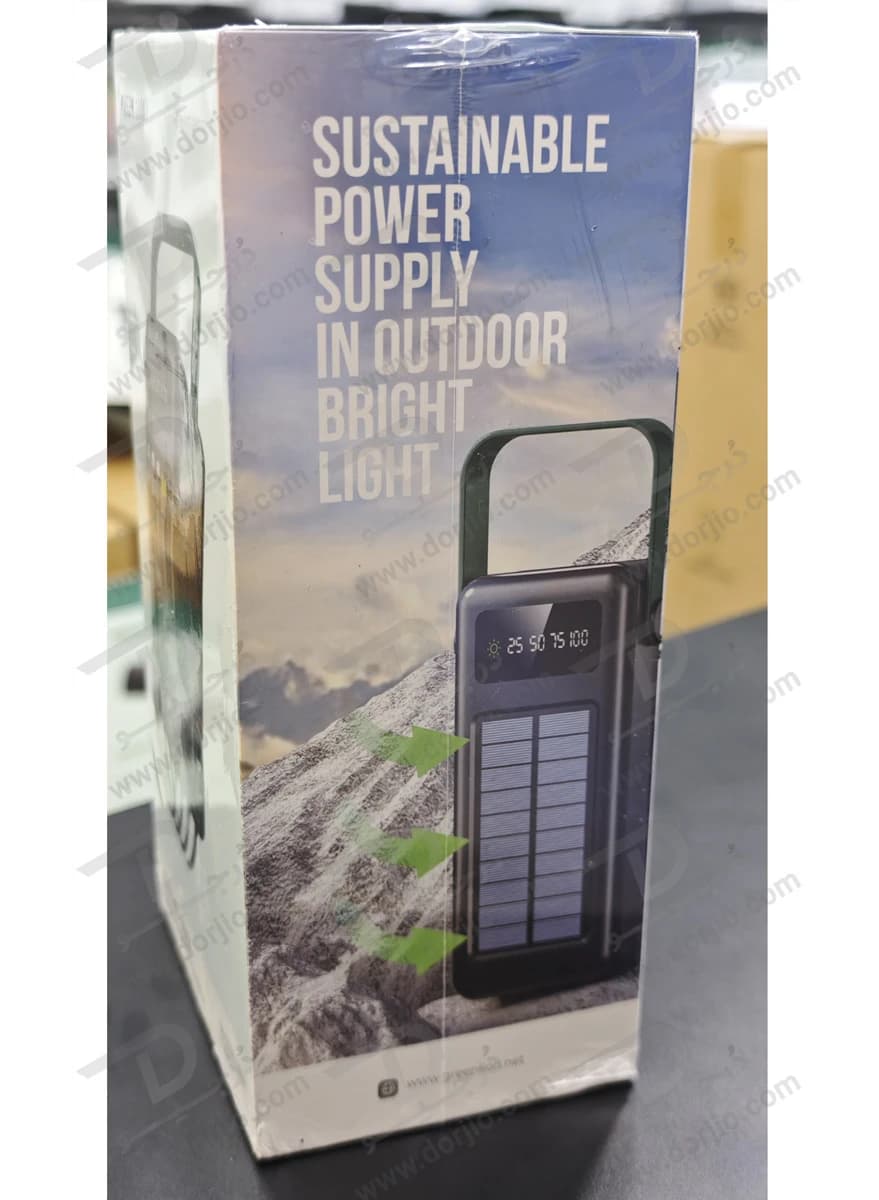 پاور بانک 80000 میلی آمپر Solar Max با 4 کابل شارژ متصل و پنل شارژ خورشیدی برند Green Lion — تصویر ۴