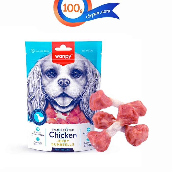 تشویقی سگ ونپی طعم مرغ مدل دمبلی وزن 100 گرم Wanpy Chicken Jerky Dumbbells — تصویر ۲