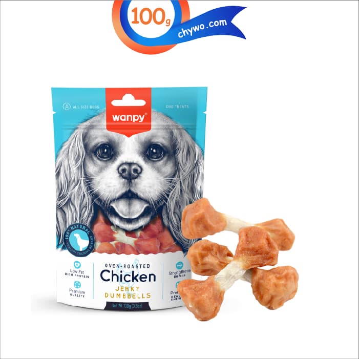 تشویقی سگ ونپی طعم مرغ مدل دمبلی وزن 100 گرم Wanpy Chicken Jerky Dumbbells
