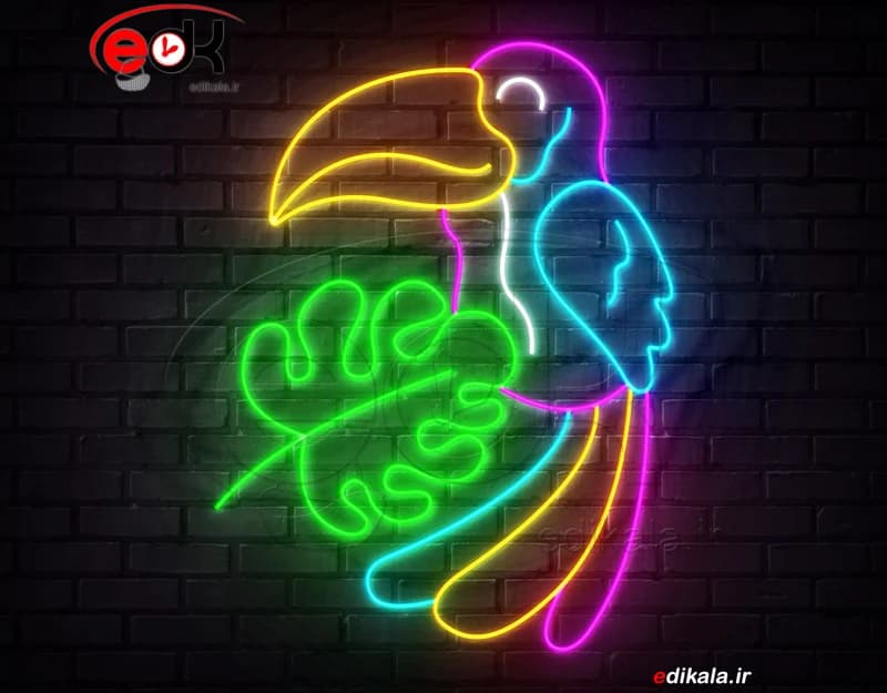 تابلو نئون طرح طوطی شماره 13 در ابعاد مختلف +آداپتور+ فایل لایه باز