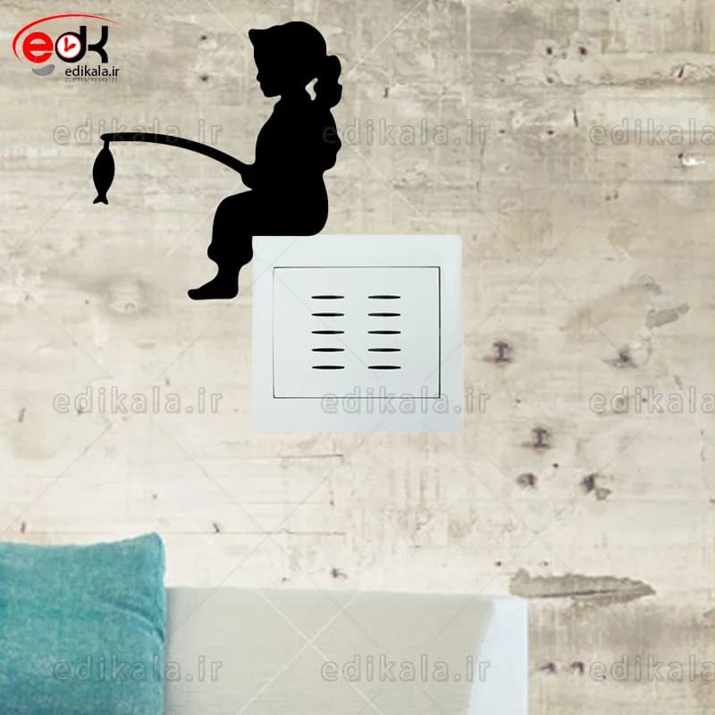 استیکر کلید پریز برجسته طرح دخترک ماهیگیر شماره 1 در جنس های مختلف انتخابی+فایل کورل — تصویر ۳