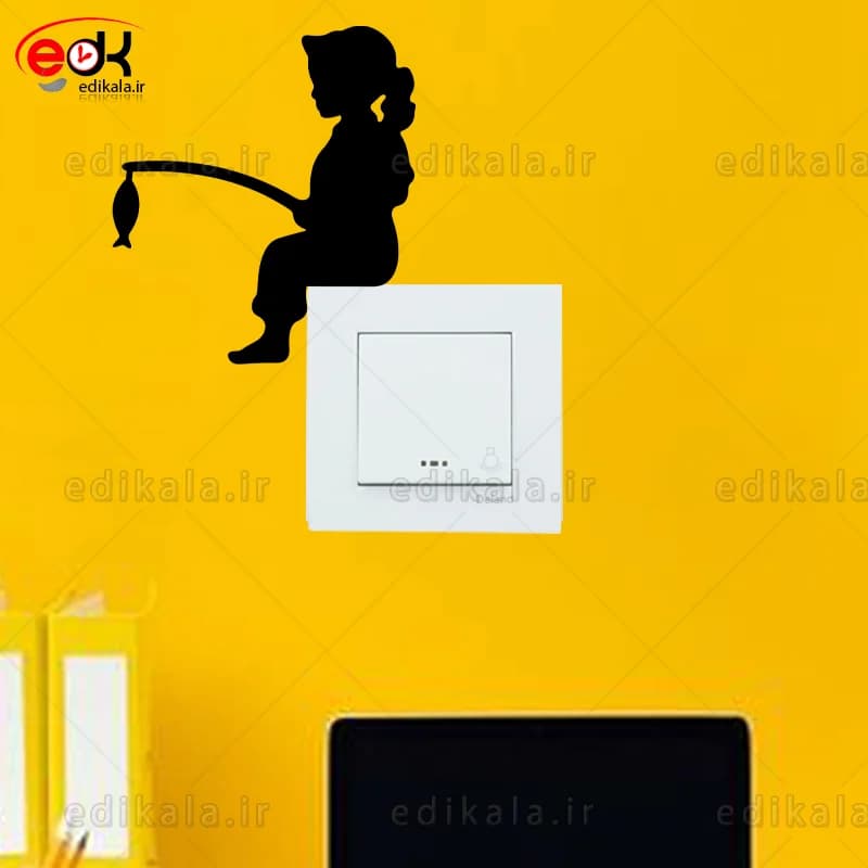 استیکر کلید پریز برجسته طرح دخترک ماهیگیر شماره 1 در جنس های مختلف انتخابی+فایل کورل
