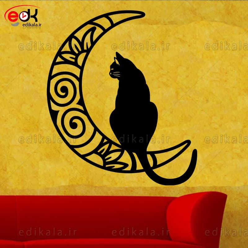 آینه دکوراتیو طرح گربه و ماه شماره 1 در پنج رنگ و ابعاد انتخابی+فایل کورل