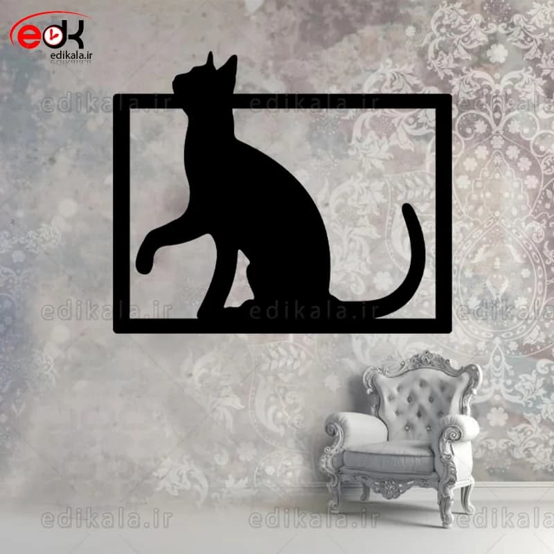 آینه دکوراتیو طرح گربه شماره 2 در پنج رنگ و ابعاد انتخابی+فایل کورل — تصویر ۲