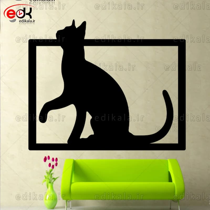 آینه دکوراتیو طرح گربه شماره 2 در پنج رنگ و ابعاد انتخابی+فایل کورل