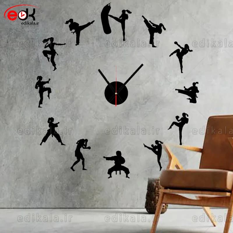 ساعت دیواری طرح ورزش رزمی بانوان در پنج رنگ و ابعاد انتخابی+فایل کورل
