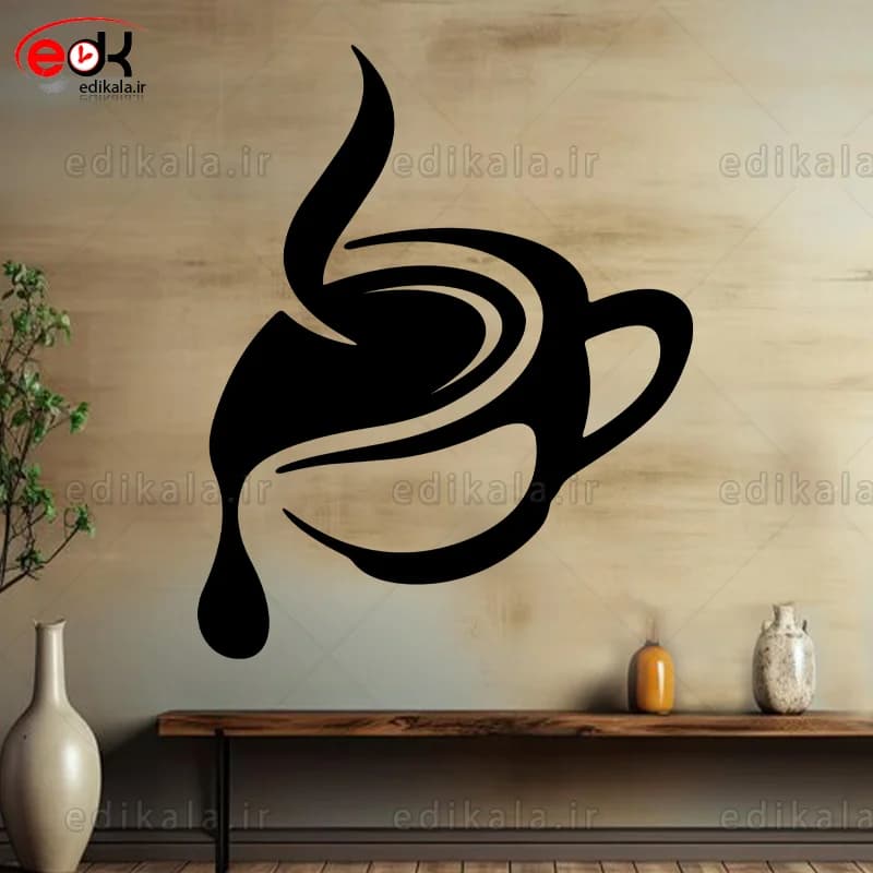 آینه دکوراتیو طرح فنجان قهوه شماره 7 در پنج رنگ و ابعاد انتخابی+فایل کورل
