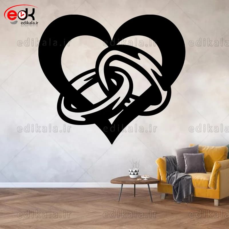 آینه دکوراتیو طرح حلقه و قلب شماره 1 در پنج رنگ و ابعاد انتخابی+فایل کورل