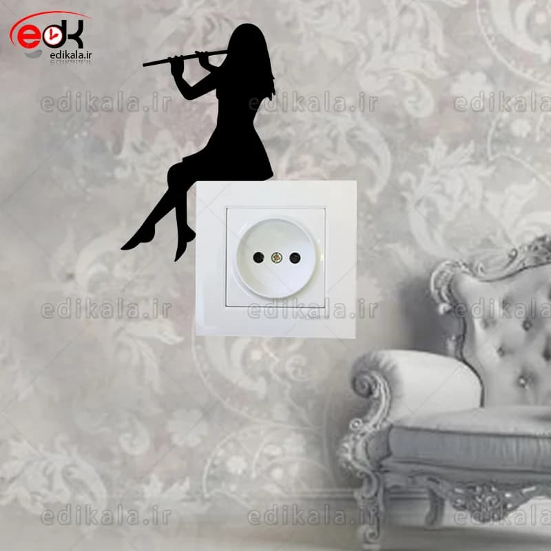 استیکر کلید پریز برجسته طرح دخترک فلوت زن شماره 1 در جنس های مختلف انتخابی+فایل کورل — تصویر ۲