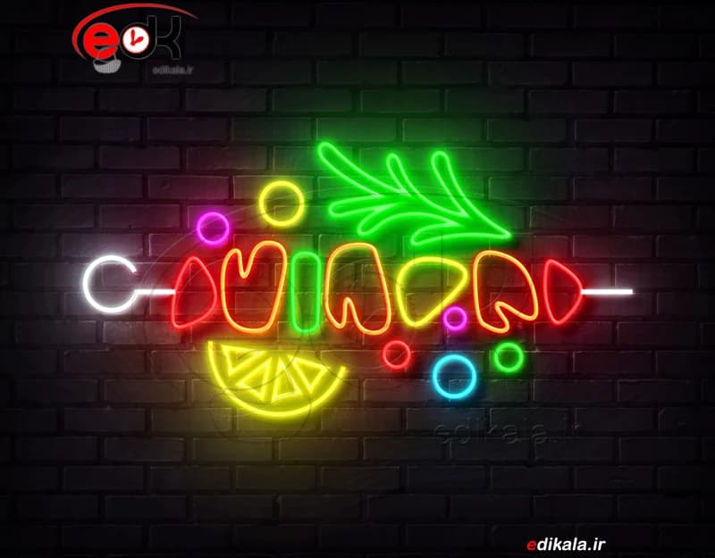 تابلو نئون طرح کباب شماره 8 در ابعاد مختلف +آداپتور+ فایل کورل آماده برش
