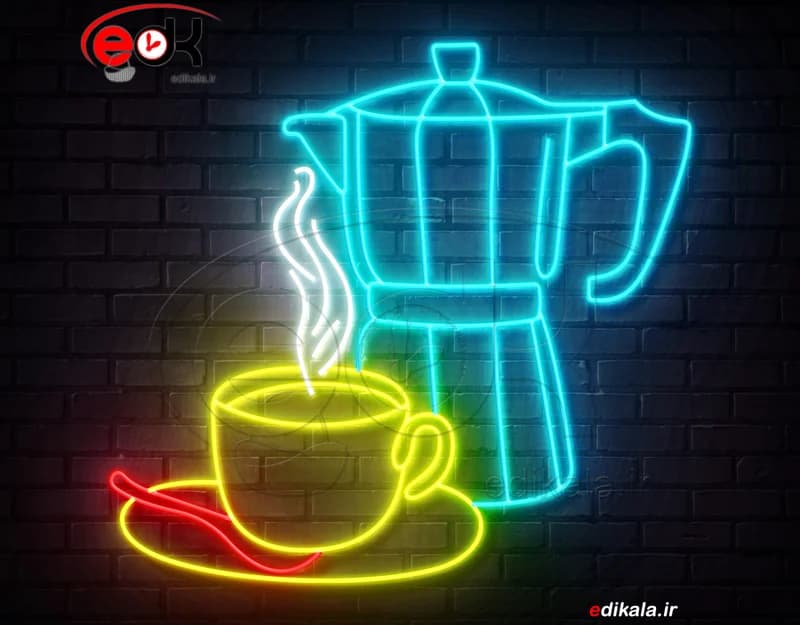 تابلو نئون طرح قهوه جوش و فنجان قهوه شماره 1 در ابعاد مختلف +آداپتور+ فایل لایه باز