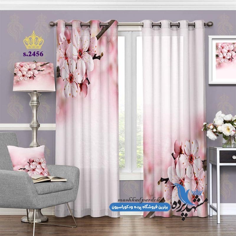 پرده پانچ گلدار طرح نقاشی شاخه گل یاسمن کد S2456