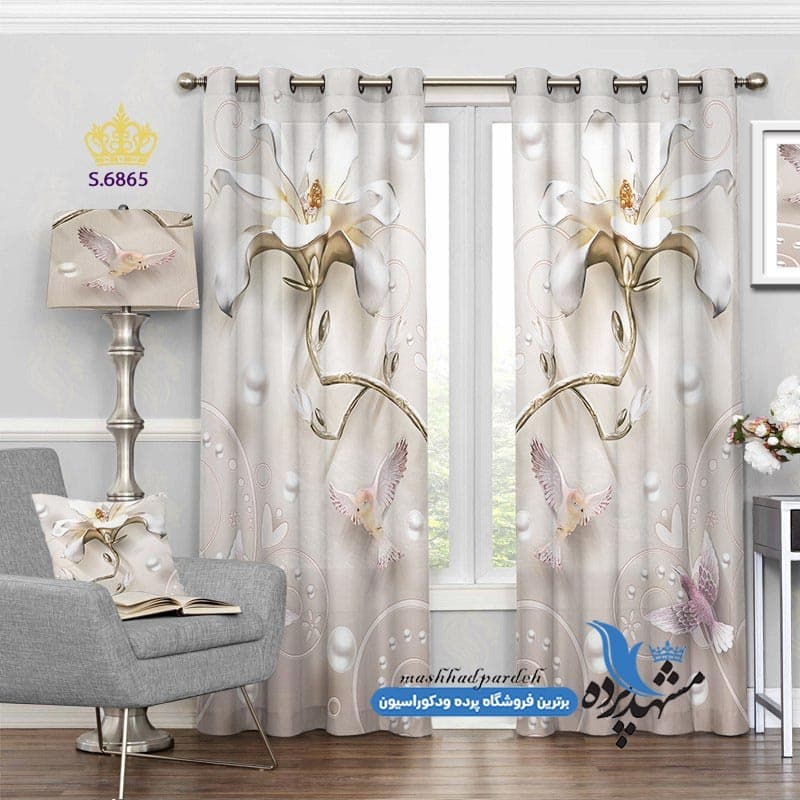 پرده پانچ گلدار طرح گل سه بعدی کد S6865