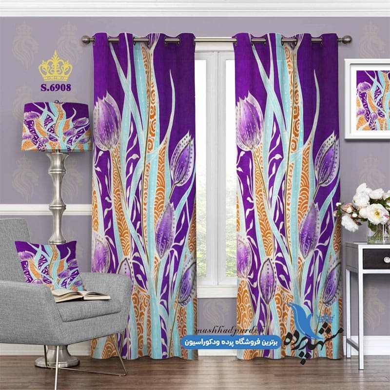 پرده پانچ گلدار طرح نقاشی گل لاله کد S6908