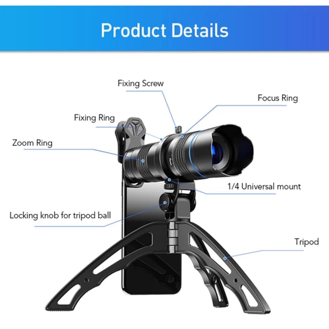 لنز موبایل تله زوم Apexel 20X-40X — تصویر ۴