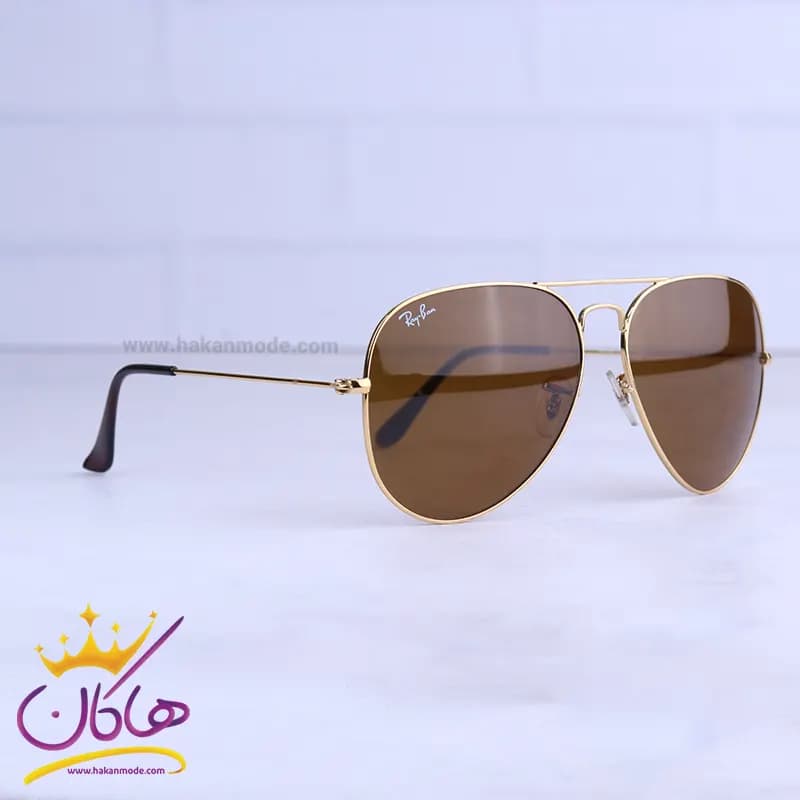 عینک آفتابی ری بن مردانه طلایی شیشه قهوه ای 3026/21 — تصویر ۳