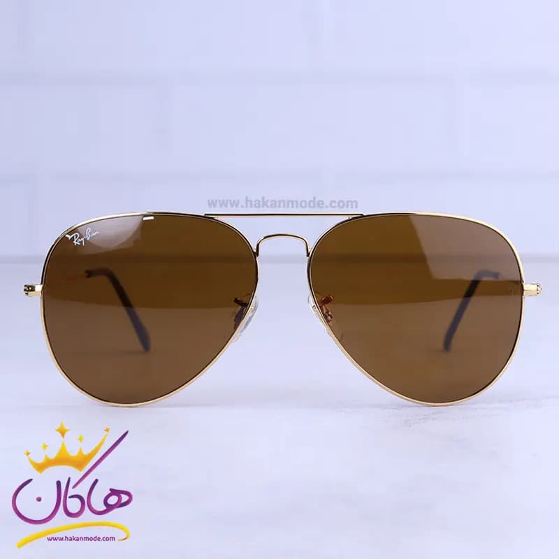 عینک آفتابی ری بن مردانه طلایی شیشه قهوه ای 3026/21