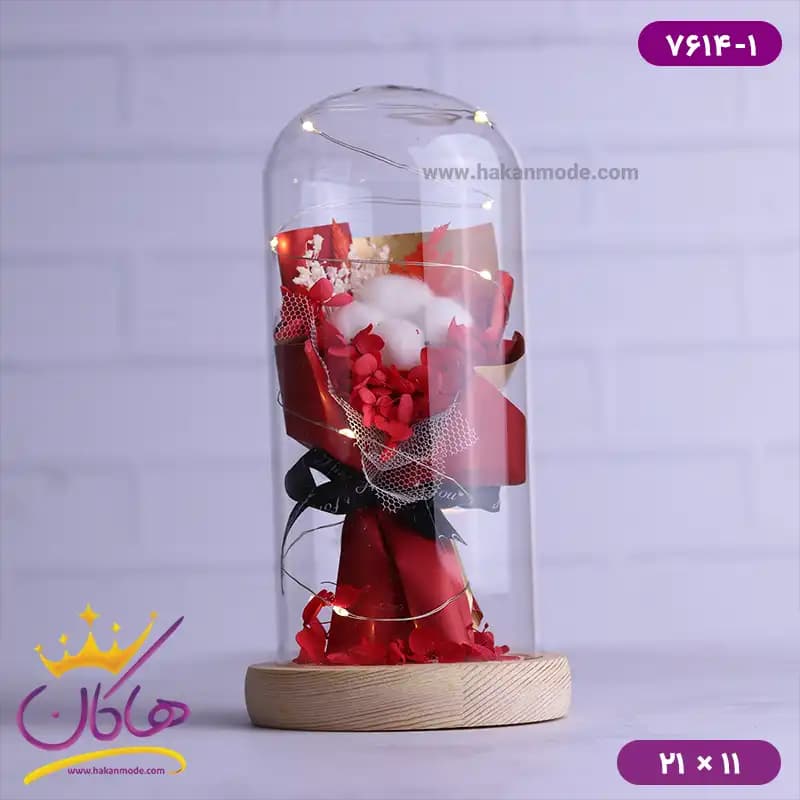 حباب شیشه ای چراغ دار دسته گل پنبه 7614/1 — تصویر ۲