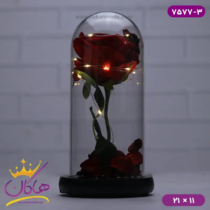حباب شیشه ای چراغ دار گل قرمز همراه با کابل 7577/3 — تصویر ۲